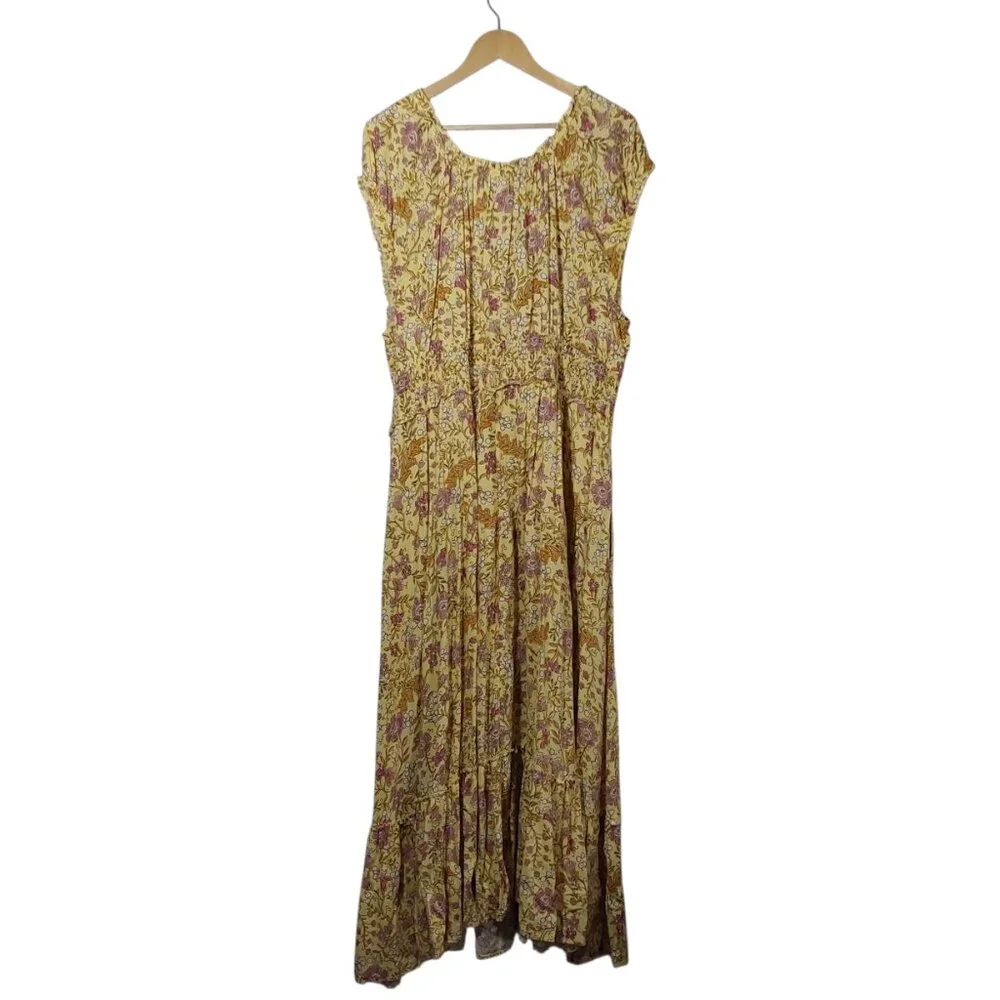Old Navy Waist-Defined Short-Sleeve Printed Maxi Dress Yellow/Pink Floral XXL - Picture 6 of 10